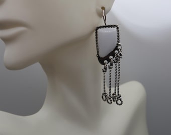 White Turquoise Sterling Silver southwestern fringe earrings