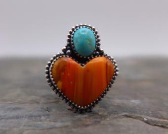 Rosarita and Turquoise Sterling Silver Metalsmith Ring