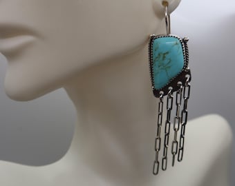 Tyrone Turquoise Southwestern Sterling Silver Fringe Earrings