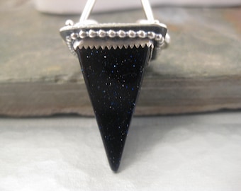 Blue Goldstone Pyramid and Rainbow Moonstone statement necklace