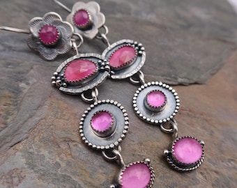 Long Sterling Silver Dangle Earrings: Pink Sapphire