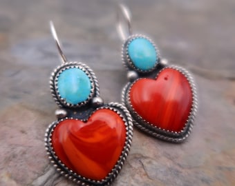 Rosarita Heart and turquoise Sterling Silver Metalsmith earrings