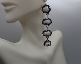 White Buffalo Turquoise Long Dangle Sterling Silver Earrings