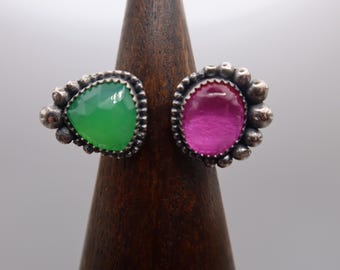 Chrysoprase and Pink Sapphire Sterling Silver Metalsmith Ring