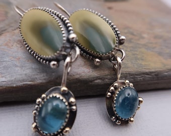 Imperial Jasper and Blue Kyanite Sterling Silver Metalsmith Earrings