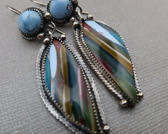 Surfite and Golden Hill Turquoise Dangle Sterling silver Statement Earrings