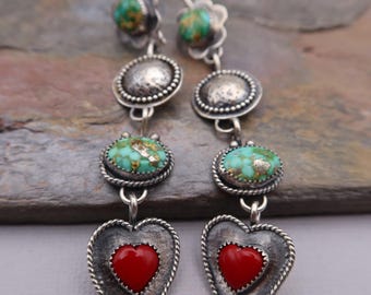 Sterling Silver Sonoran Gold Turquoise and Rosarita Metalsmith Earrings Heart and Flower