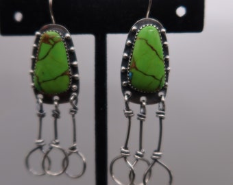 mohave green turquoise sterling silver southwestern fringe earrings