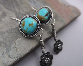 Turquoise Southwestern Sterling Silver Flower Earrings