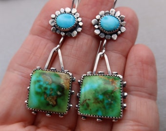 Sonoran Mountain Turquoise Square Sterling Silver Southwestern Earrings