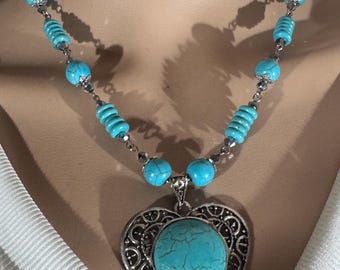 Wow California Jewelry Silver Turquoise heart necklace earring set # 130