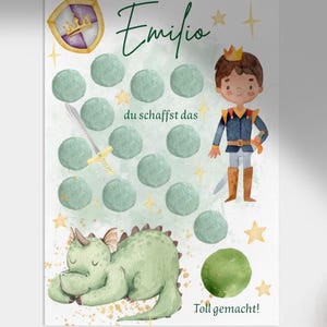 Belohnungstafel personalisiert – Motivationskarte für Kinder – Jungs Stickerkarte mit Namen – „Du schaffst das!“ – grünes Märchen