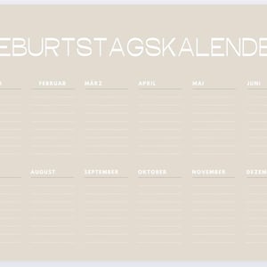 Birthday calendar to print | Modern design | For memories of all the birthdays of the year