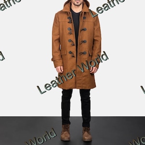 ジャケット・アウター Vintage long duffle coat Vintage Wool Duffle Toggle Hooded Over Coat Jacket Olive