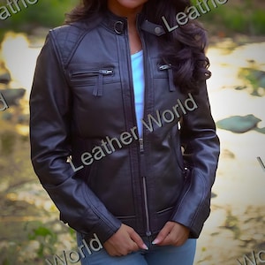 Women&#39;s Black Leather Jacket, Genuine Lambskin Moto Jacket, Handmade Biker Style Coat, Stylish Fall & Winter Outerwear, Gift for Her