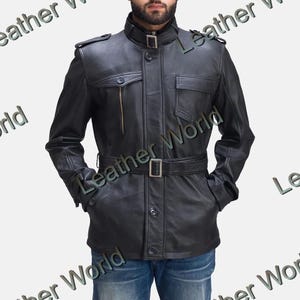 handmade Men genuine lambskin leather jacket black antiqued