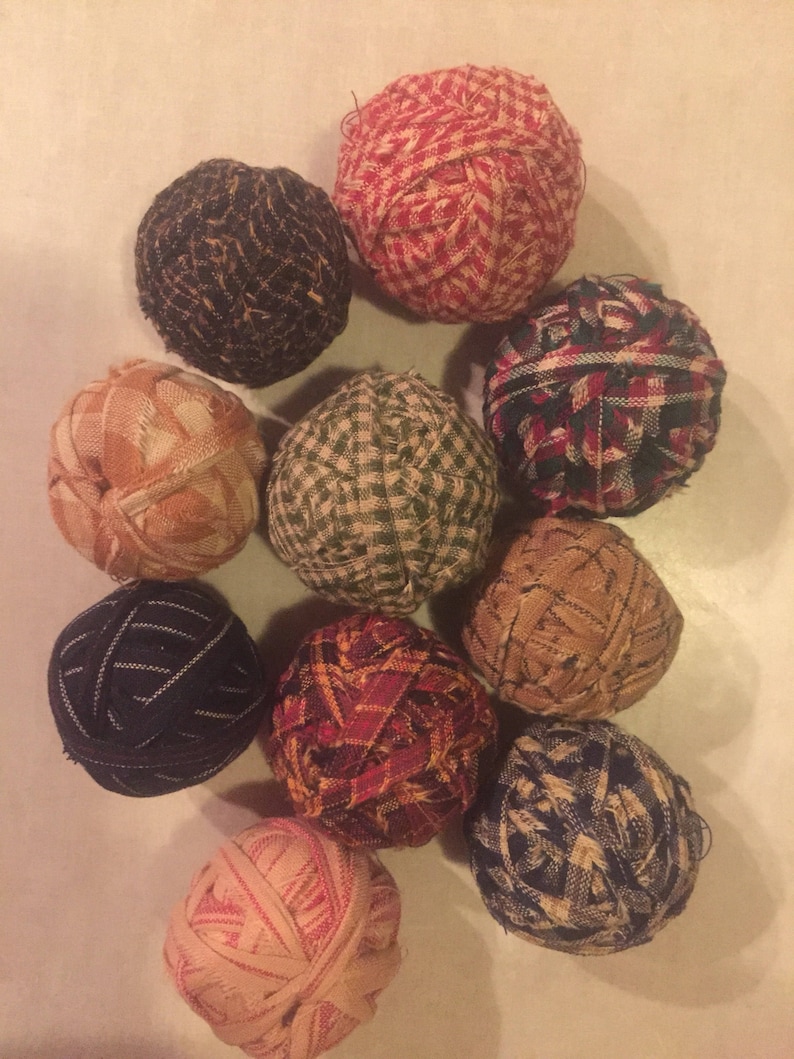 6 Ragballs Primitive Farmhouse Rag Balls large rustic Etsy