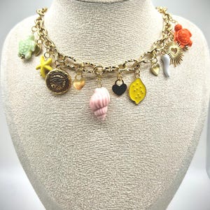 Necklace charms pendants stainless steel gold and yellow shell starfish fish birthday gift girl mother&#39;s day
