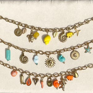 Gold-plated stainless steel charm necklace – Starfish, chili pepper, watermelon, pearls – Trendy summer jewelry – Birthday gift for girls