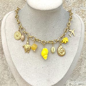 Gold-plated stainless steel charm necklace – Starfish, chili pepper, watermelon, pearls – Trendy summer jewelry – Birthday gift for girls