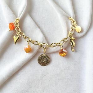 Women&#39;s gold-plated stainless steel necklace - Shell, starfish, fish charms, pendant charms - Birthday gift, Mother&#39;s Day