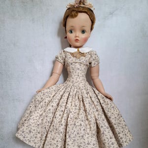 1950's Style Beige Cotton Dress for Cissy Doll or other 21" Fashion Dolls, Handmade Doll Dress & Petticoat, Doll Clothing, Doll Dresses