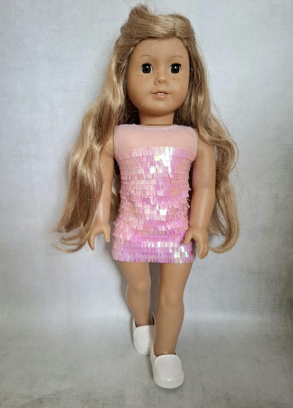 18" Doll's Party Dress, Handmade Pink Sequin Mini Dress Fits American Girl  & Our Generation Dolls, 18 Inch Doll Clothes