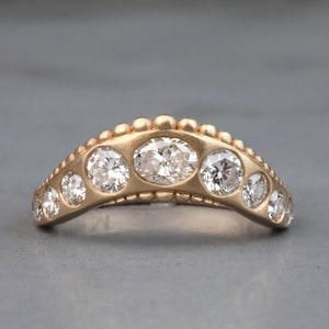 Diamond Wave Ring, Solid Gold Curved Wedding Band, Deep Curve Ring, Diamond Arch Ring, Solitaire Enhancer for Engagement Ring