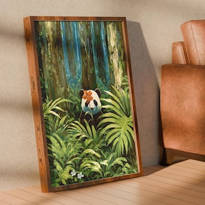 Impresión de panda de Ghibli, arte de pared con animales del bosque, decoración de panda adorable, regalo para su cuarto de bebé.