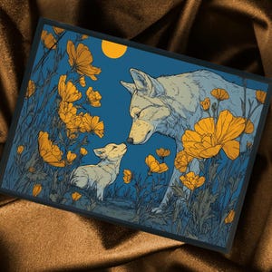 Stampa di lupo per la festa del papà, due lupi, regalo artistico per papà, decorazione da parete con animali, poster di montagna e natura, arte per bambini