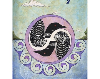 Alchemical Aviary: Water Element Signed Archival Fine Art Print - Loon's Reflection