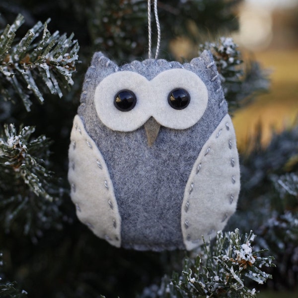 wool felt owl christmas ornament keychain rearview mirror decoration mobile attachment purse keychain - grey