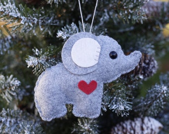 wool felt elephant ornament, keychain, mobile attachment, car mirror ornament, plush toy / stuffie - heather grey
