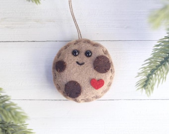 Wool Felt Chocolate Chip Cookie Ornament, Hand-Sewn Keychain