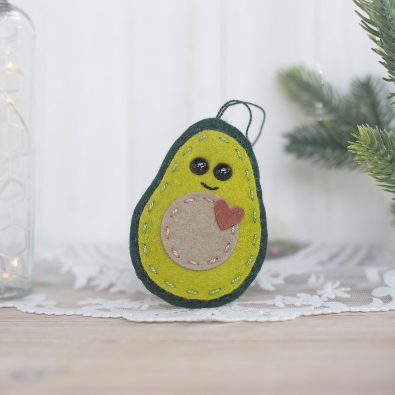 wool felt avocado christmas ornament / keychain / mobile attachment / rearview mirror decoration image 1