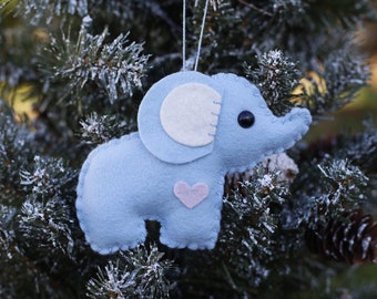 wool felt elephant ornament, keychain, mobile attachment, car mirror ornament, plush toy / stuffie - light blue