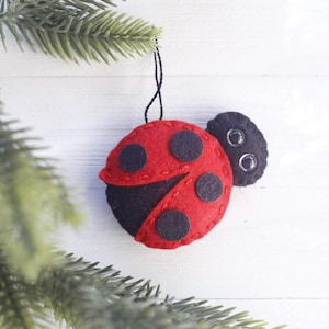 wool felt lady bug christmas ornament or keychain