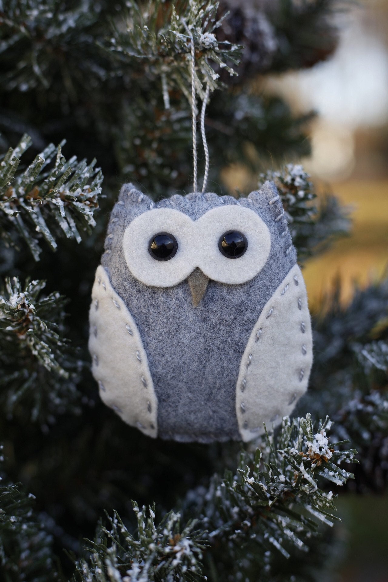 wool felt owl christmas ornament keychain rearview mirror decoration mobile attachment purse keychain - grey