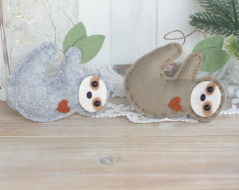 Cute and Cuddly Hand-Sewn Wool Felt Sloth - Keychain, Ornament, Baby Mobile Decoration, Car Mirror Decoration