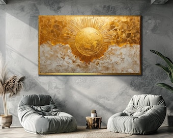 Golden Sun Art: Framed Cotton Canvas Print, Boho Wall Decor