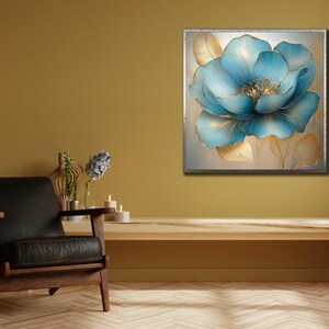 Blue Flowers Wall Art,Rose Framed Art Print, Floral Poster, Nature Wall Decor, Office Wall Decor,Abstract Rose Print Canvas, Modern Painting