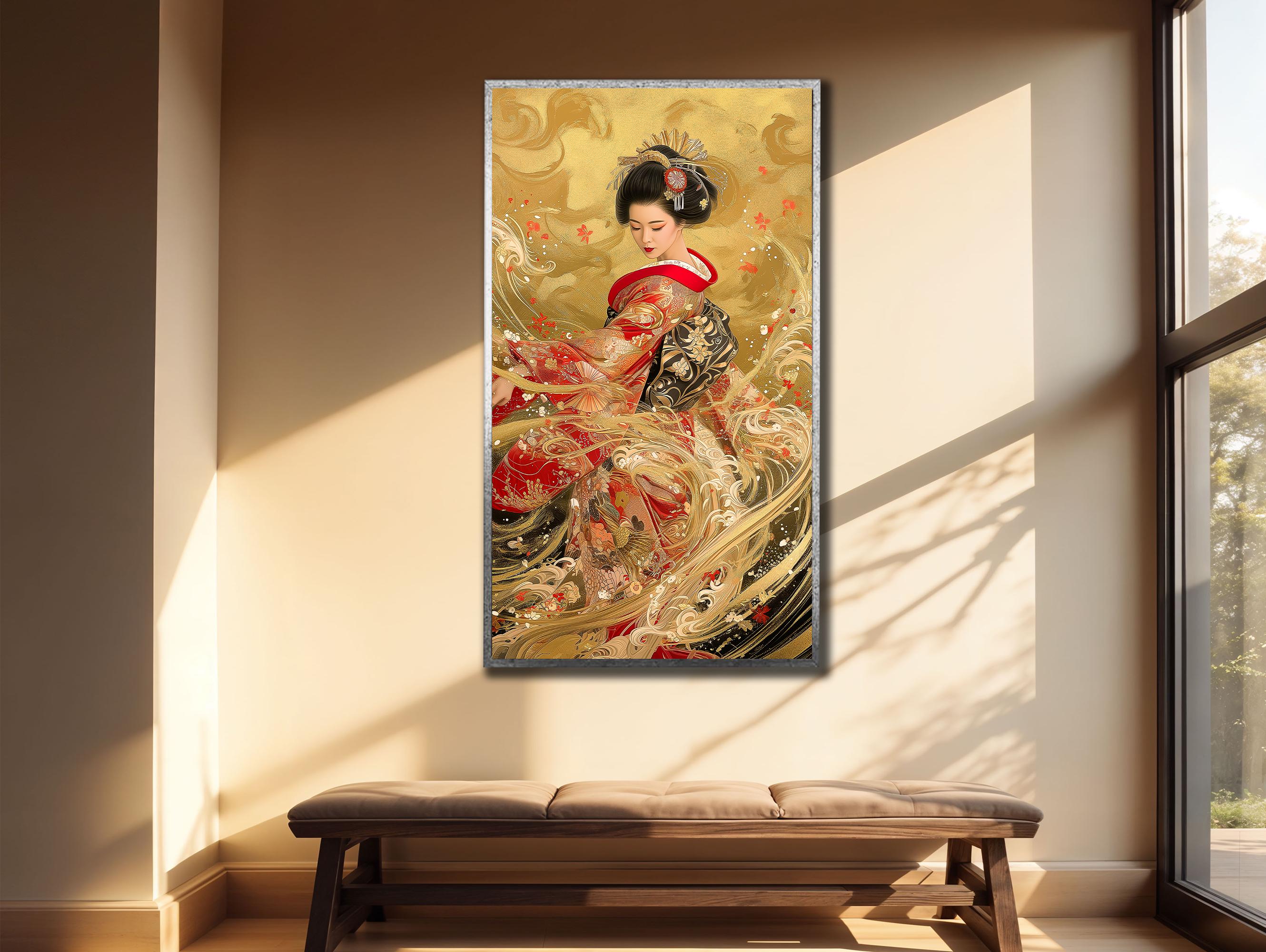 Elegant Geisha Portrait Canvas Print: Japanese Art Wall Decor, Golden ...