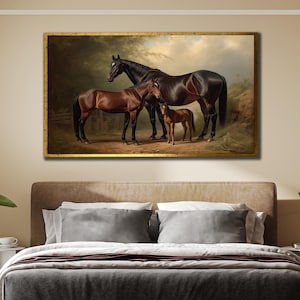 Horse Portrait on Canvas,Horses Wall Art, Animal Poster, Family Horse Wall Decor, Canvas Or Poster, Vintage Wall Art, Living Room Decor