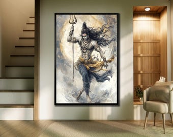 Impresión artística en lienzo del Señor Shiva: decoración de pared de dios hindú