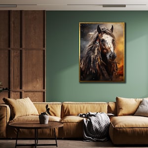 American Indian Framed Canvas, Ethnic Wall Art, Native Horse Art Print, Indigenous Painting, Tribal Art Print, Native Americans Pictures