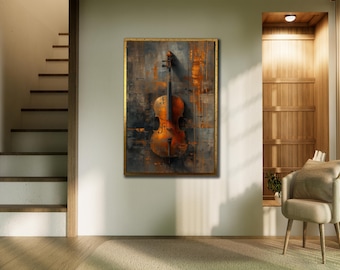 Cuadro de violín en lienzo: elegante lámina de instrumento musical.