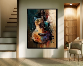 Abstract Guitar Art Print: Musical Instrument Canvas Wall Decor
