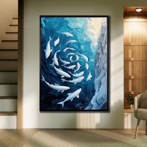 Koi Fish Canvas, Traditional Wall Art, Japanese Framed Art Print, Animal Poster, Koi Fish Wall Decor, Sea Artwork, Office Wall Decor