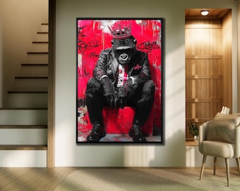 King Gorilla Canvas Art: Gangster Royal Animal Wall Decor