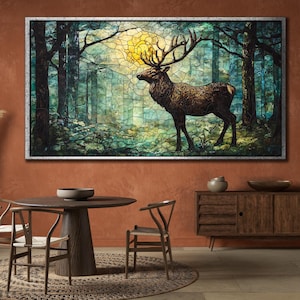 Deer Frame Canvas, Deer Framed Wall Art, Animal Art Print, Deer Painting On Canvas, Stag Wall Decor, Nature Poster, Ready to Hang Decoration